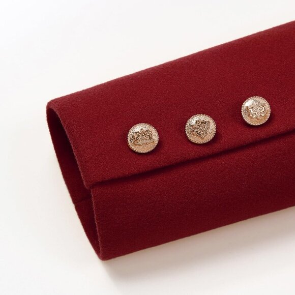 Women's Maple Red Double-Breasted Wool Midi Trench Peacoat for Fall & Winter - Picture 8 of 8